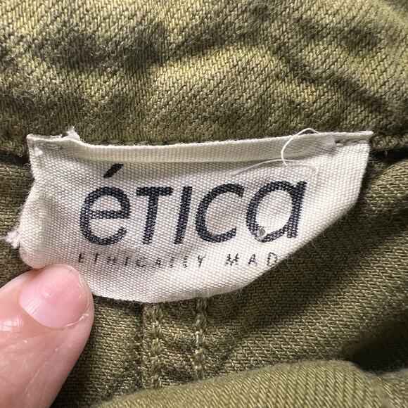 Etica Luisa Dress Size S Olive Green Denim Midi Button Front Straps NO TIE BELT - Picture 5 of 13